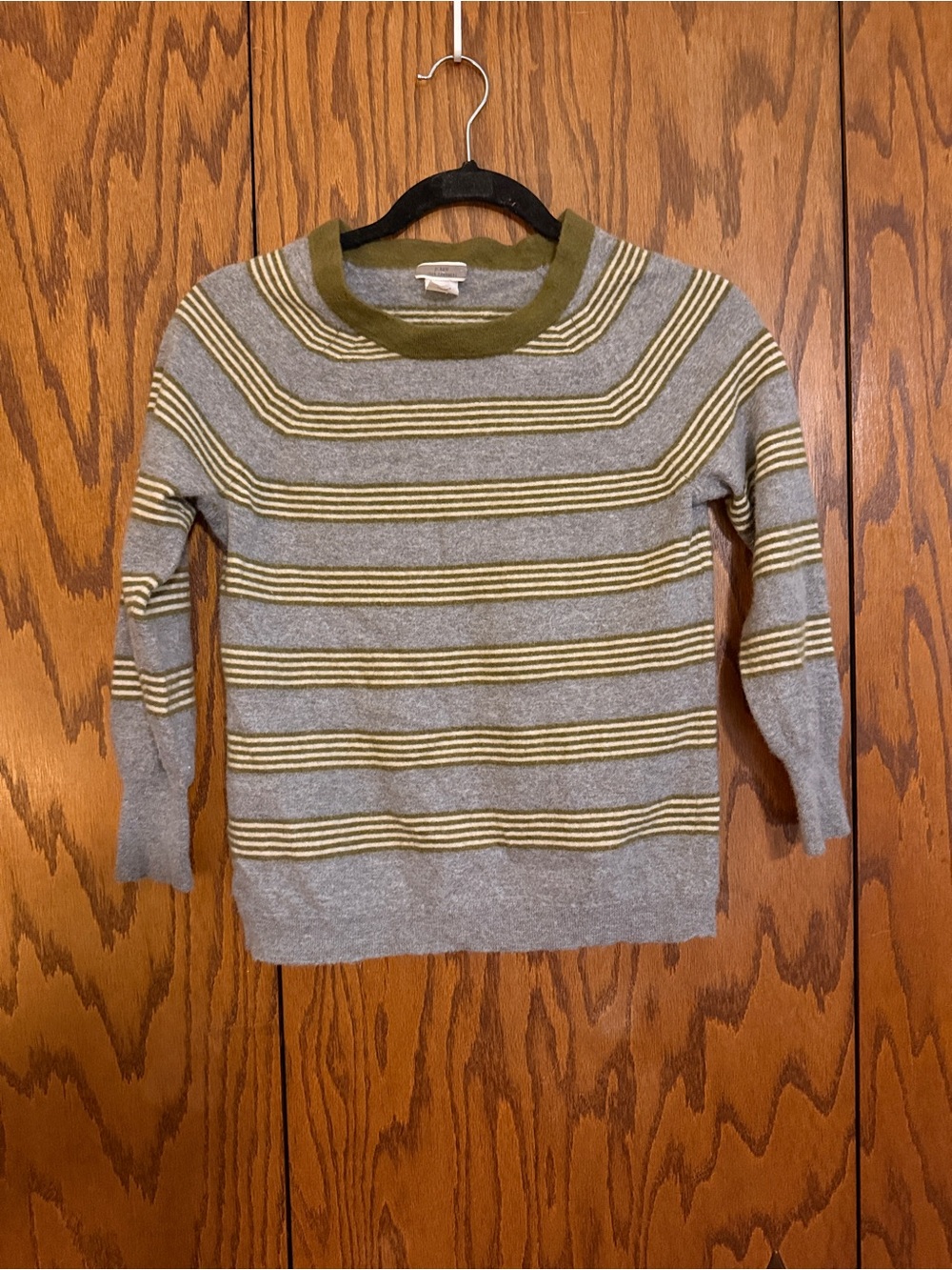 J.Crew Collection 100% Cashmere Gray Olive Stripe Sweater